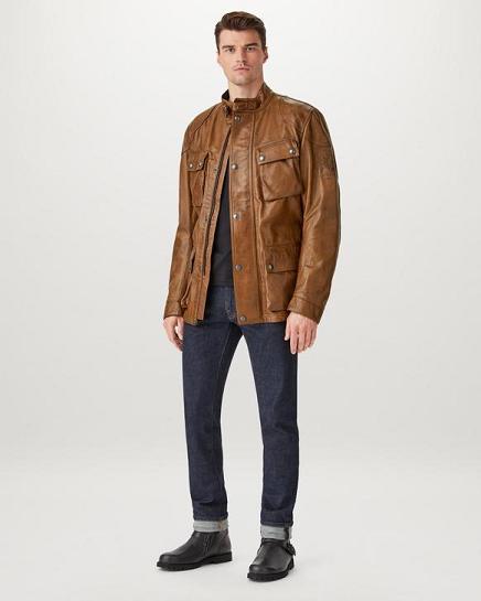 Veste Moto Cuir Belstaff Homme Trialmaster Marron Soldes GF4350872